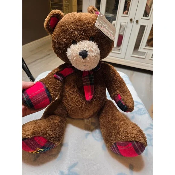 Animal Adventure 2013 Dillard's Christmas Bear Brown Plaid Plush Teddy Bear 14" - Picture 15 of 16